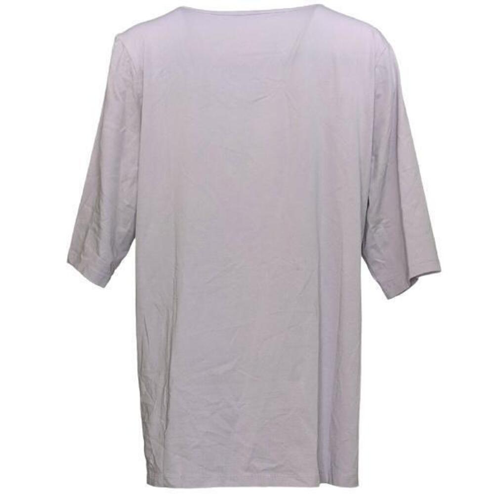 Denim & Co. Essentials Notched Neck Ballet Sleeve Tunic Dusty Lavender - Regular - Picture 3 of 4